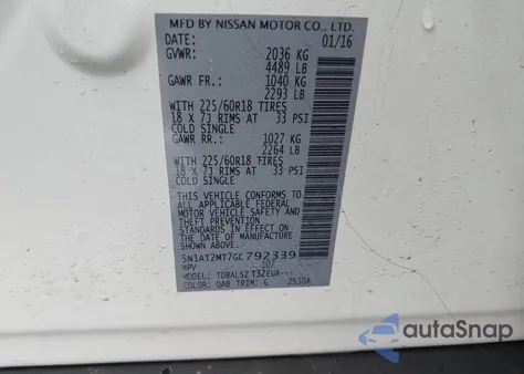 2016 Nissan Rogue Sl из США, поврежденный, VIN 5N1AT2MT7GC792339